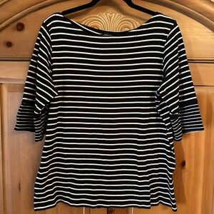 Jones New York Black and Cream Striped Long Sleeve Top